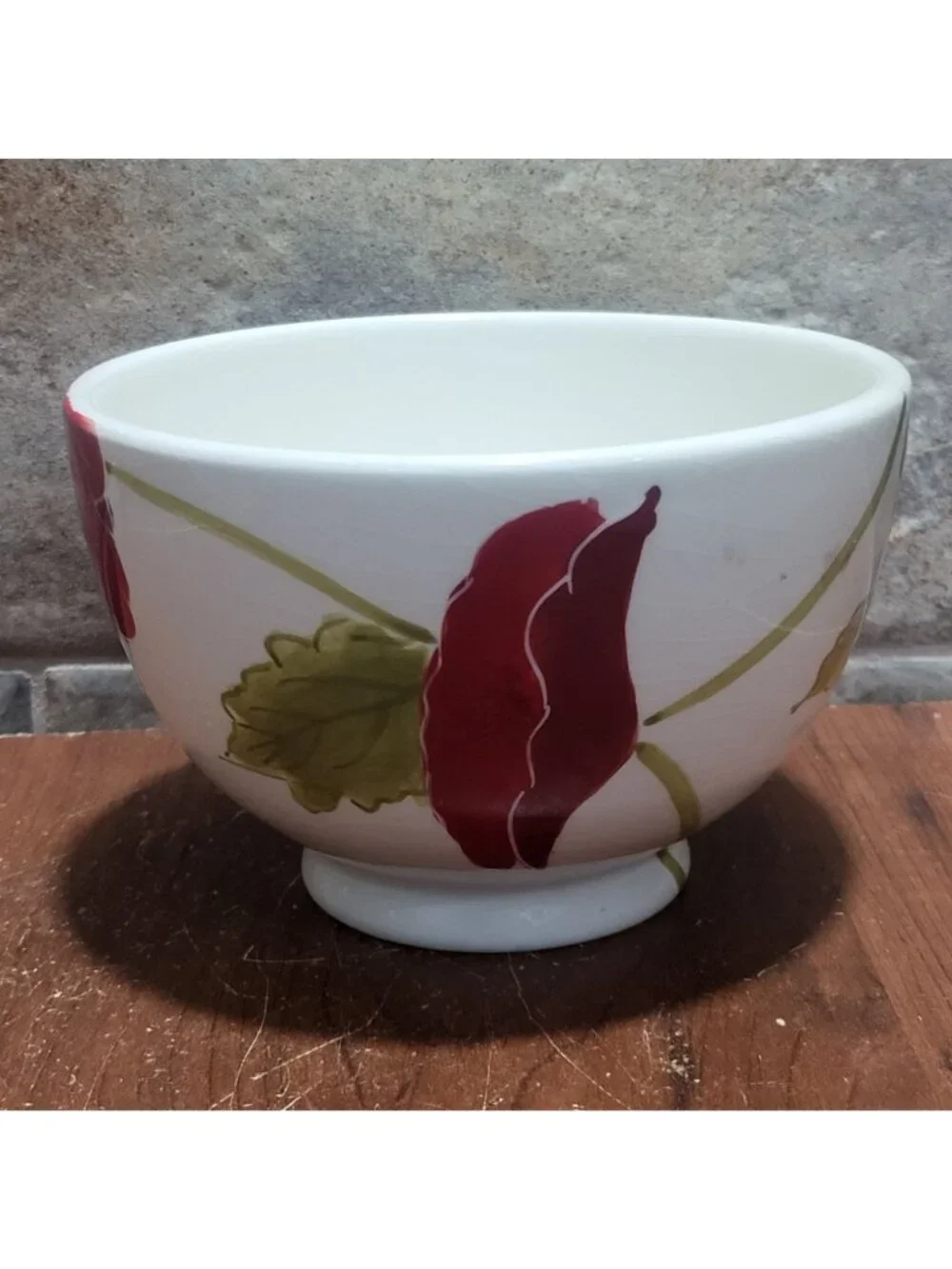White Ceramic Sur La Table Dish Bowl Red Poppy Design